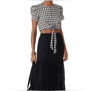 Cosmopolitan x Dress the Population Black and White Check Cropped Blouse Size M